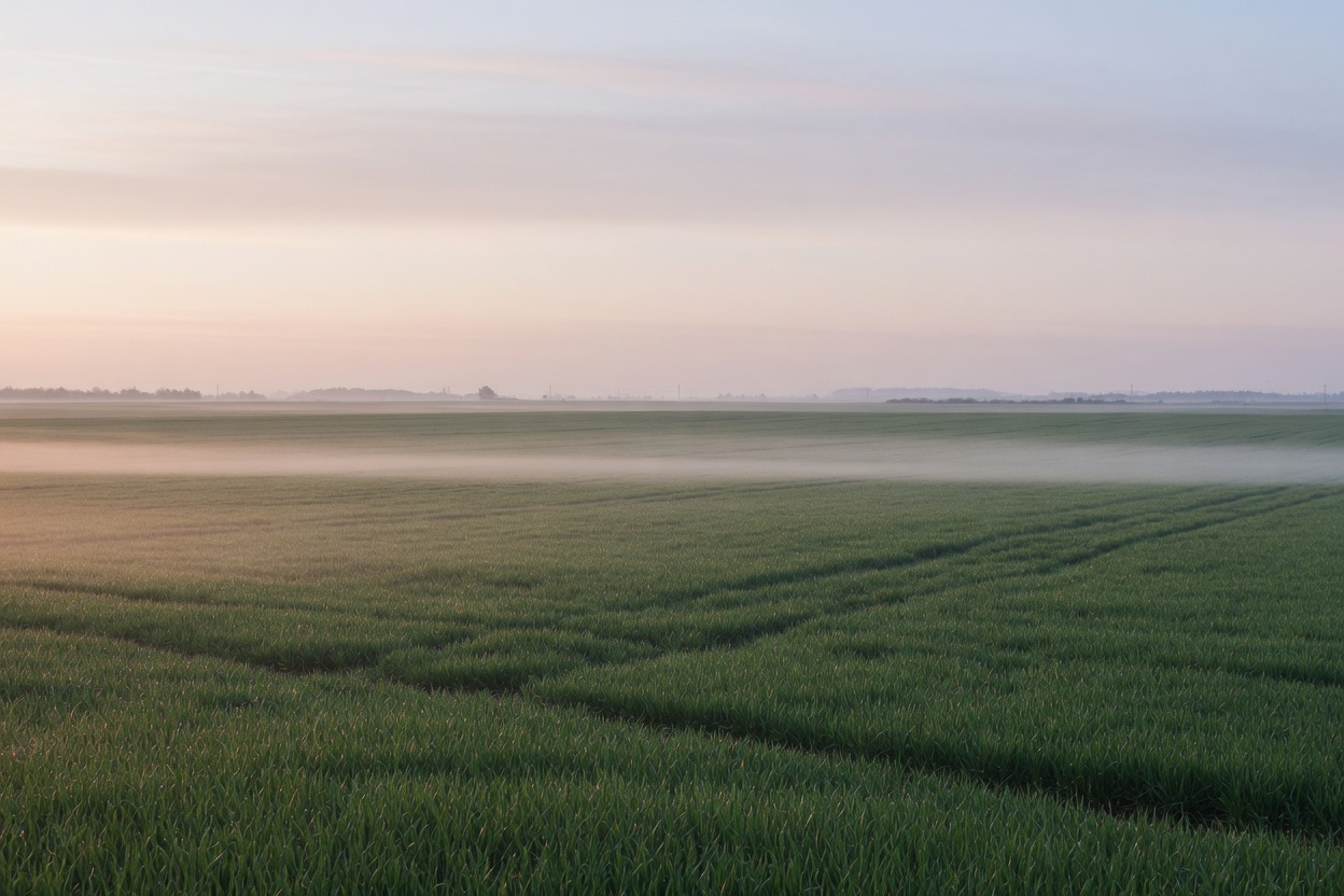 Open agricultural land at dawn