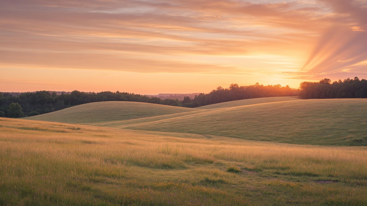 Rolling vacant land at sunrise